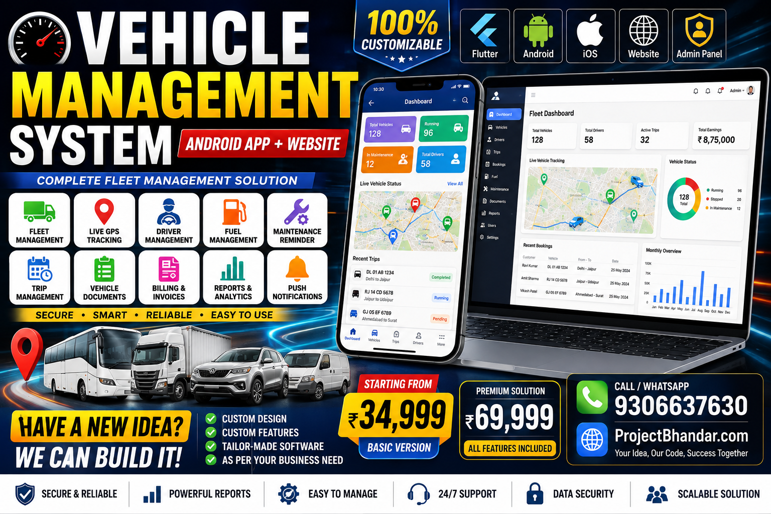 Vehicle Management Application & Website | Fleet Management System - Android App project by ProjectBhandar