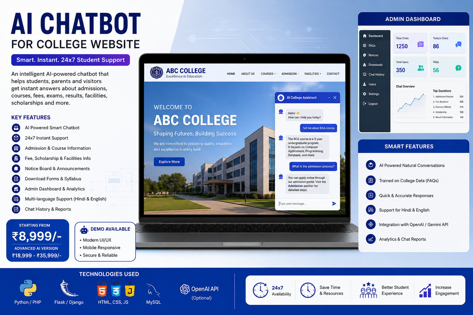 AI Chatbot for College Website - AI / Machine Learning project by ProjectBhandar